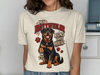Rottweiler with house keys and text "My Rottweiler Runs This House".