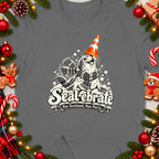 T-shirt with seal wearing traffic cone and scarf, saying "Seal-ebrate Nae Scotland, Nae Party."