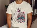 White t-shirt with graphic of a poodle and text "My Poodle Runs This House".