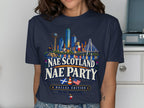 Dallas skyline graphic with text "Nae Scotland Nae Party Dallas Edition".