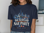 Navy t-shirt with Chicago skyline, "Nae Scotland Nae Party" and "Chicago Edition."