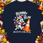 Bunny on the Run with Easter eggs and traffic cone, Nae Scotland Nae Party.