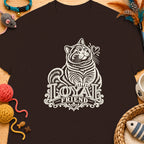 Brown t-shirt with a white graphic of a cat and the words "LOYAL FRIEND".