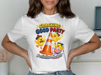 Three chicks celebrate around a traffic cone with the text "Cracking Good Party" and "Nae Scotland, Nae Party."