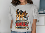 German Shepherd on a shirt that says "Professional Doorbell Inspector."