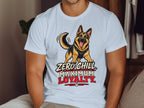 White t-shirt with a German Shepherd graphic and text "Zero Chill Maximum Loyalty".