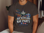 New Orleans scene with jazz band, streetcar, and steamboat, says "Nae Scotland Nae Party".