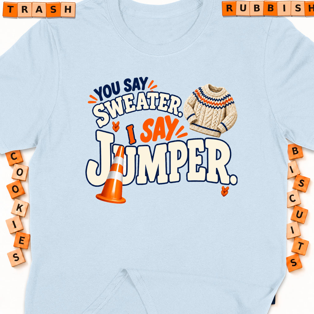 You say sweater, I say jumper with traffic cone and sweater graphic.