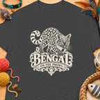 Dark grey t-shirt with "Bengal On The Prowl" text and a Bengal cat graphic.